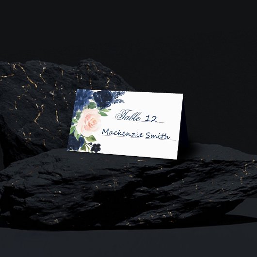 Chique Blooms | Navy Blue en Blush Pink Floral Plaatskaartje