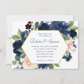 Chique Blooms | Navy Blue en Blush Pink Gold Lijst Kaart (Voorkant)