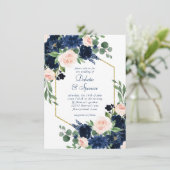 Chique Blooms | Navy Blue en Blush Pink Gold Lijst Kaart (Staand voorkant)