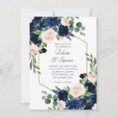 Chique Blooms | Navy Blue en Blush Pink Gold Lijst Kaart (Voorkant)