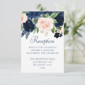 Chique Blooms | Navy Blue en Blush Pink receptie Informatiekaartje (Staand voorkant)
