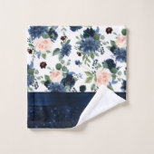 Chique Blooms | Navy Blue en Blush Roos Shimmer Bad Handdoek (Wasdoekje)