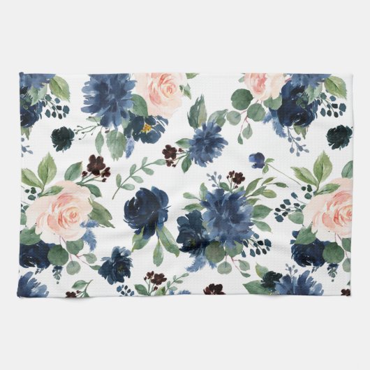 Chique Blooms | Navy Blue en Blush Roos Shimmer Theedoek (Horizontaal)