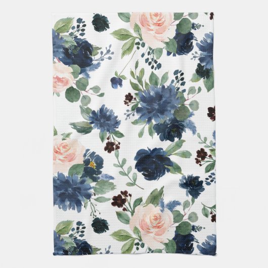 Chique Blooms | Navy Blue en Blush Roos Shimmer Theedoek (Verticaal)