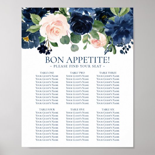 Chique Blooms | Navy en Blush Bloemen Zitkaarten Poster (Voorkant)