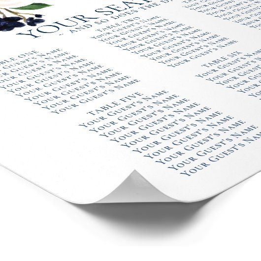 Chique Blooms | Navy en Blush Bloemen Zitkaarten Poster (Hoek)