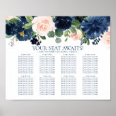 Chique Blooms | Navy en Blush Bloemen Zitkaarten Poster (Voorkant)