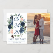 Chique Blooms | Navy en Blush Foto opslaan van de  Magnetische Uitnodiging (Voorkant)