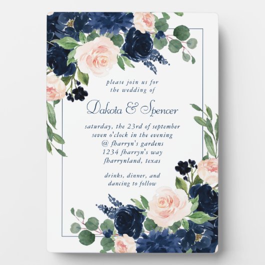 Chique Blooms | Navy en Blush Keepsake uitnodiging Fotoplaat (voorkant)