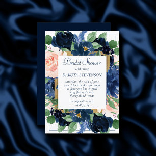 Chique Blooms Romantische Blush en Navy Roos Dou Kaart