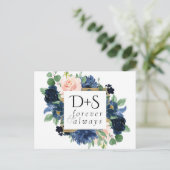 Chique Blooms | Romantische Marine Blauw en Blush  Aankondigingskaart (Staand voorkant)