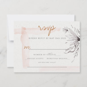 Chique Blozende Perzik Grijze Aquarel Reactiekaart RSVP Kaartje