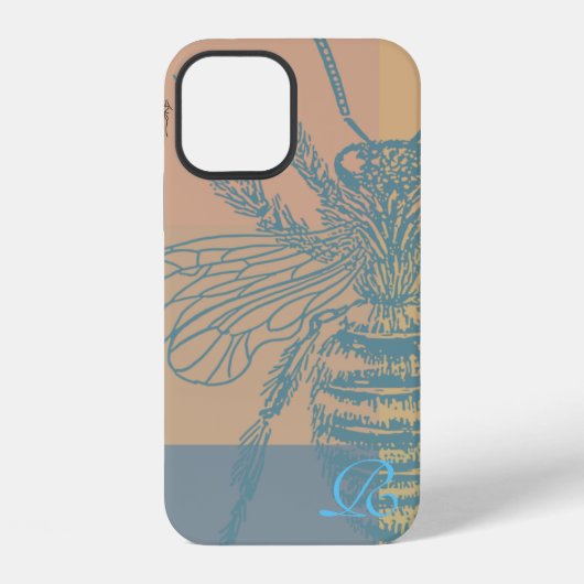 Chique Blue Bee Monogram iPhone Hoesje (Achterkant)