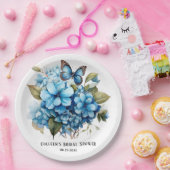 Chique Blue Hydrangea Bloemen Vlinder Vrijgezellen Papieren Bordje (Feest)