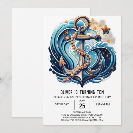 Chique Blue Ocean Verjaardag Kaart (Voorkant / Achterkant)