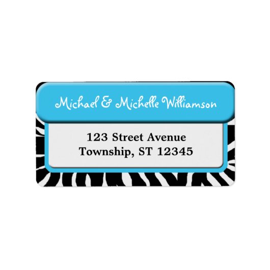 Chique Blue Zebra Print Adresetiketten Etiket (Voorkant)
