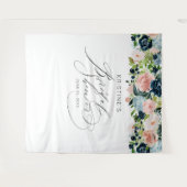 Chique Blush Blauwe Roos Bloemrijke Script Bruidsu Wandkleed (Voorkant (horizontaal))