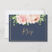 Chique Blush Bloemen Bruiloft Maaltijd Keuze RSVP (Achterkant)