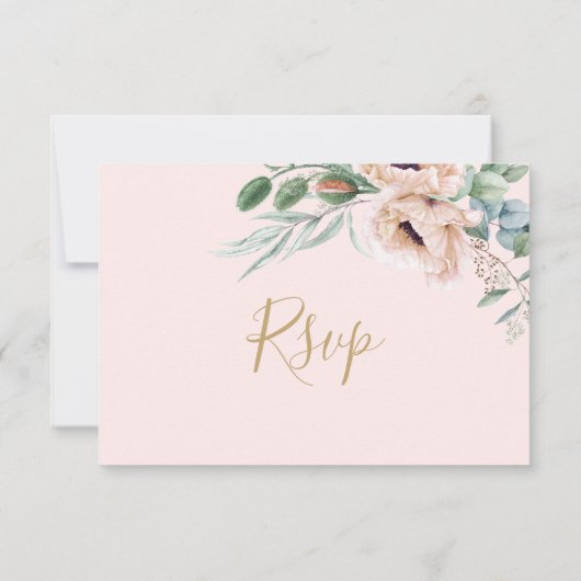Chique Blush Bloemen Bruiloft Maaltijd Keuze RSVP (Achterkant)