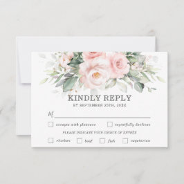 Chique Blush Bloemen Bruiloft Maaltijd Keuze RSVP  Kaartje