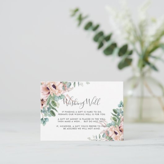 Chique Blush Bloemen Eucalyptus Bruiloft Wishing W Informatiekaartje (Staand voorkant)