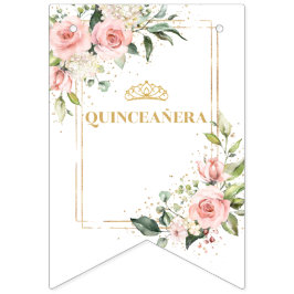 Chique blush bloemen eucalyptus goud 15e verjaarda vlaggetjes