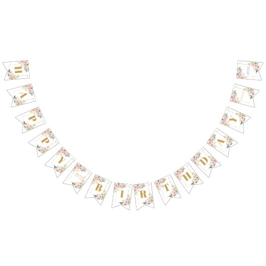 Chique blush bloemen eucalyptus goud 16e verjaarda vlaggetjes (Alle)