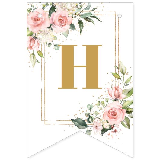 Chique blush bloemen eucalyptus goud 16e verjaarda vlaggetjes (Eerste vlag)