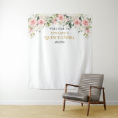 Chique blush bloemen eucalyptus goud Quinceanera Wandkleed (In situ)