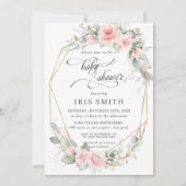 Chique Blush Bloemen Groen Baby shower Geometrisch Kaart (Voorkant)
