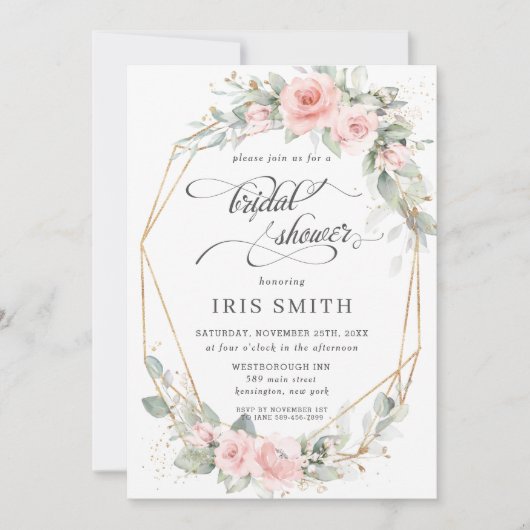 Chique Blush Bloemen Groen Vrijgezellenfeest Geome Kaart (Voorkant)