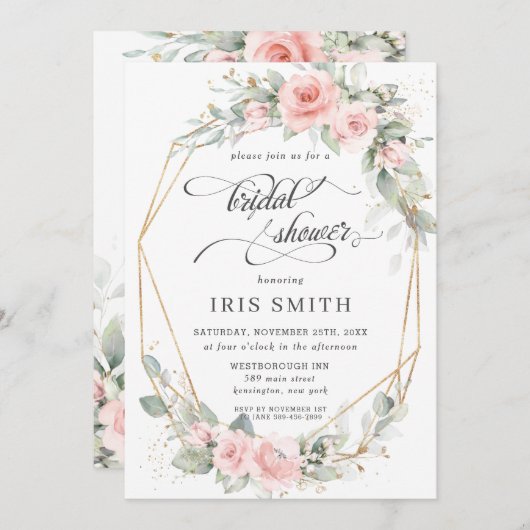 Chique Blush Bloemen Groen Vrijgezellenfeest Geome Kaart (Voorkant / Achterkant)