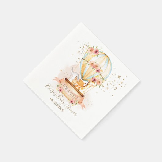 Chique Blush Bloemen Hete Luchtballon Baby Dieren Servet (Hoek)
