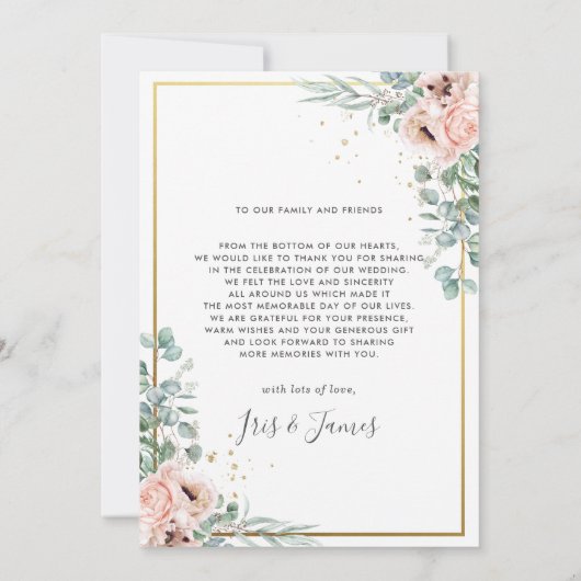 Chique Blush Bloemen Poppy Groen Foto Bruiloft Bedankkaart (Achterkant)
