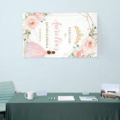 Chique Blush Bloemen Quinceañera Welkom Achtergron Spandoek (Beurs)