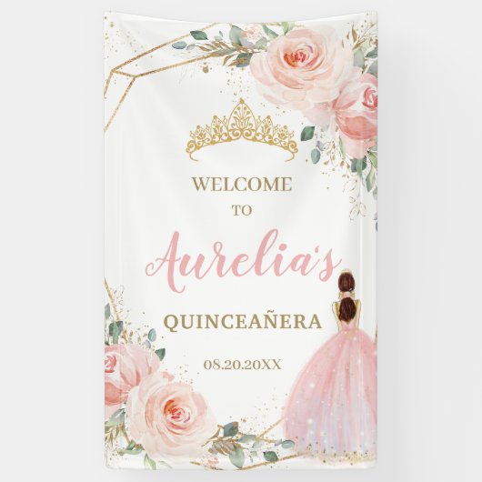 Chique Blush Bloemen Quinceañera Welkom Achtergron Spandoek (Verticaal)