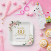 Chique blush bloemeneucalyptus goud 60e verjaardag papieren bordje (Feest)