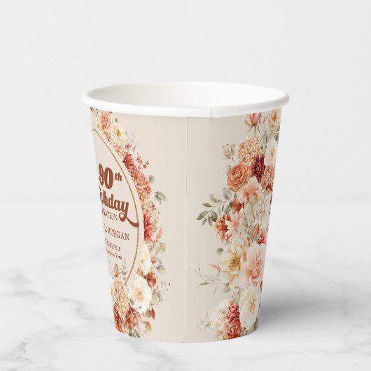 Chique blush bloemeneucalyptus goud 90e verjaardag papieren bekers (Rechts)