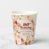 Chique blush bloemeneucalyptus goud 90e verjaardag papieren bekers (Voorkant)