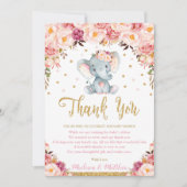 Chique Blush Bloemenolifant Baby shower Verjaardag Bedankkaart (Voorkant)