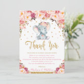 Chique Blush Bloemenolifant Baby shower Verjaardag Bedankkaart (Staand voorkant)