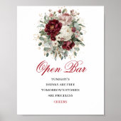 Chique Blush Bourgondië Bloem Open Bar Bord Poster (Voorkant)