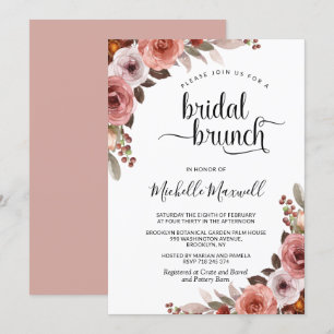 Chique Blush Bourgondië en Roze Bloemen Bridal Bru Kaart