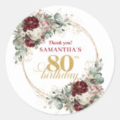 Chique Blush Burgundy 80ste Verjaardag Stickers (Voorkant)