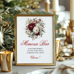 Chique Blush Burgundy Bloem Mimosa Bar Bord Poster