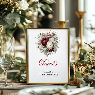 Chique Blush Burgundy Dranken 8x10 Bord Bruidsfees Poster