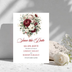 Chique Blush Burgundy Goud Save The Date Kaart