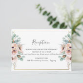 Chique Blush Dusty Roze Bloemen Bruiloft Receptie Informatiekaartje (Staand voorkant)