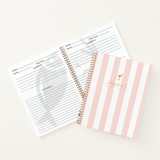 Chique Blush en Gouden Streep Blank Cocktail Recep Notitieboek (Binnen)