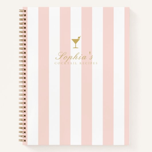 Chique Blush en Gouden Streep Blank Cocktail Recep Notitieboek (Voorkant)